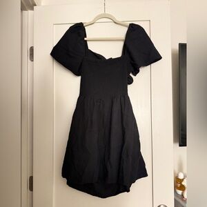 Black Sweetheart Short Sleeve Mini Dress with Open Back
